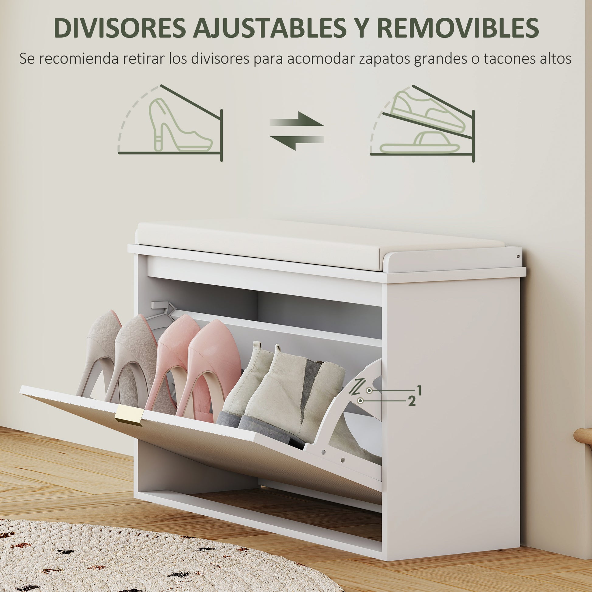 Shoe Bench Shoe Storage Bench Narrow Entryway Bench with Padded Seat Flip-Top Drawer and Slatted Panel for 8 Pairs of Shoes for Entryway Bedroom 80x26x47.5 cm White