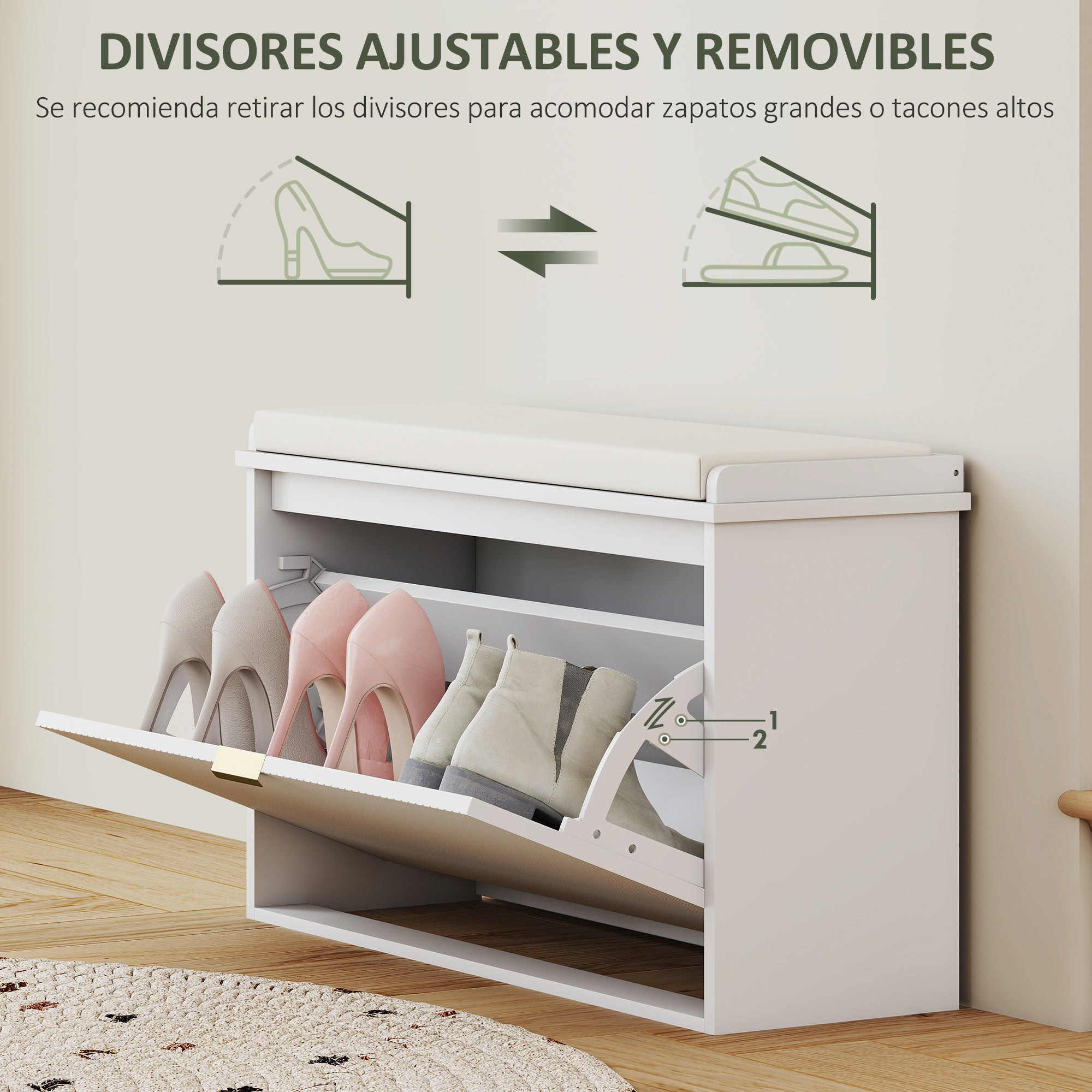 Shoe Bench Shoe Storage Bench Narrow Entryway Bench with Padded Seat Flip-Top Drawer and Slatted Panel for 8 Pairs of Shoes for Entryway Bedroom 80x26x47.5 cm White