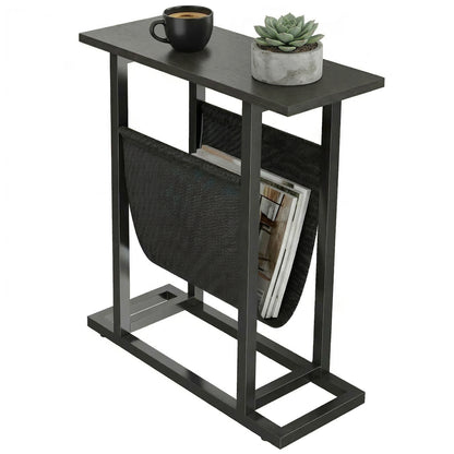 Side Table/Nightstand with Fabric Pocket, Steel Frame End Table for Living Room & Bedroom, 19.3 x 7.5 x 21.7 in, Black