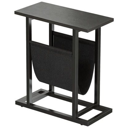 Side Table/Nightstand with Fabric Pocket, Steel Frame End Table for Living Room & Bedroom, 19.3 x 7.5 x 21.7 in, Black