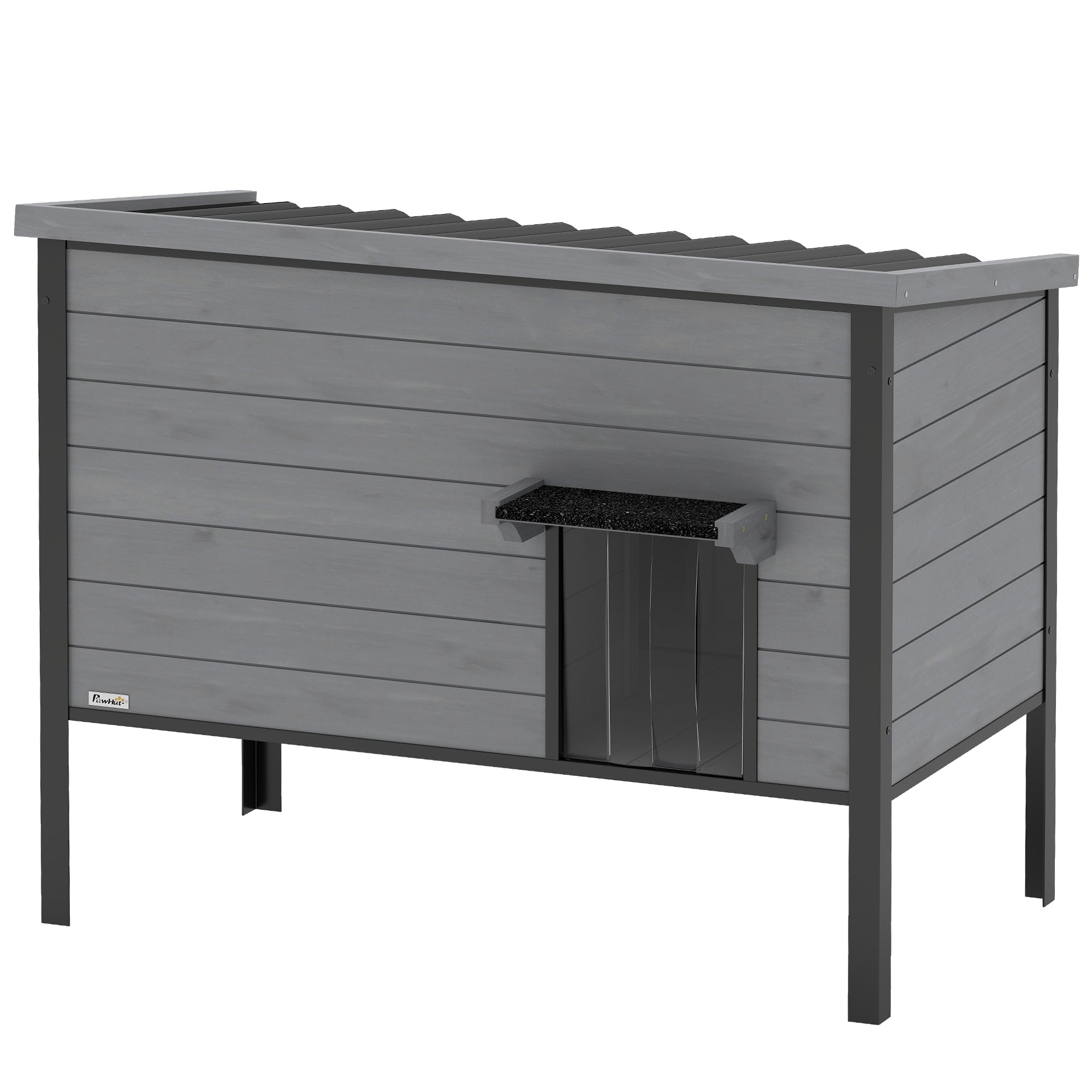Weatherproof Wooden Cat House with Hinged Roof & Removable Floor, 33.5 x 21.7 x 27.6 in – Indoor/Outdoor Cat Den for 1–2 Cats (up to 26.5 lb each), Light Gray