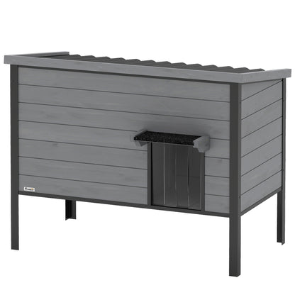Weatherproof Wooden Cat House with Hinged Roof & Removable Floor, 33.5 x 21.7 x 27.6 in – Indoor/Outdoor Cat Den for 1–2 Cats (up to 26.5 lb each), Light Gray