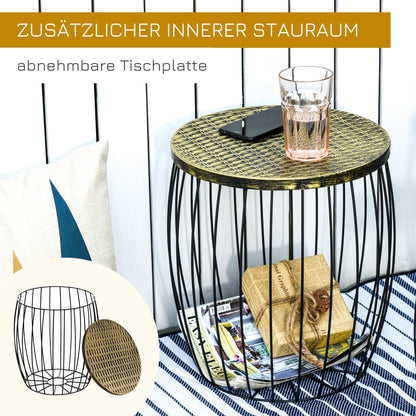 3-Piece Side Table Set Garden Table Retro Metal Wire Basket Outdoor Balcony Furniture Metal Natural+Black 3 Sizes