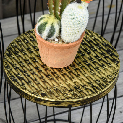 3-Piece Side Table Set Garden Table Retro Metal Wire Basket Outdoor Balcony Furniture Metal Natural+Black 3 Sizes