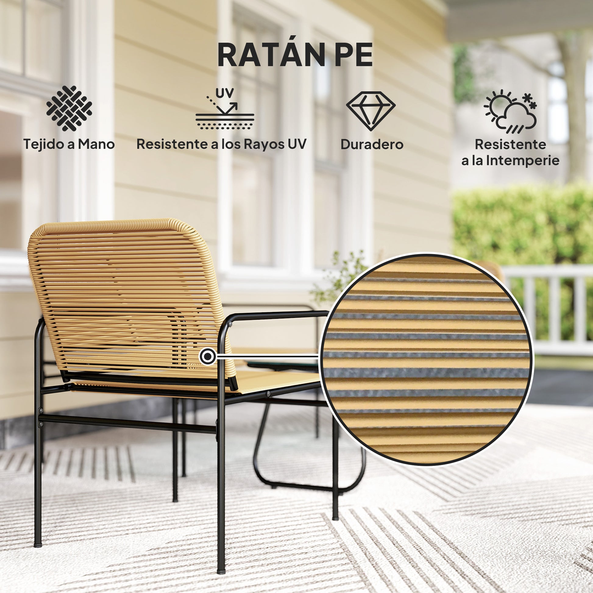 Outdoor Rattan Garden Set Weather-Resistant Terrace Furniture Outdoor Garden with 2 Chairs 2-Seater Sofa and Glass Table Natural