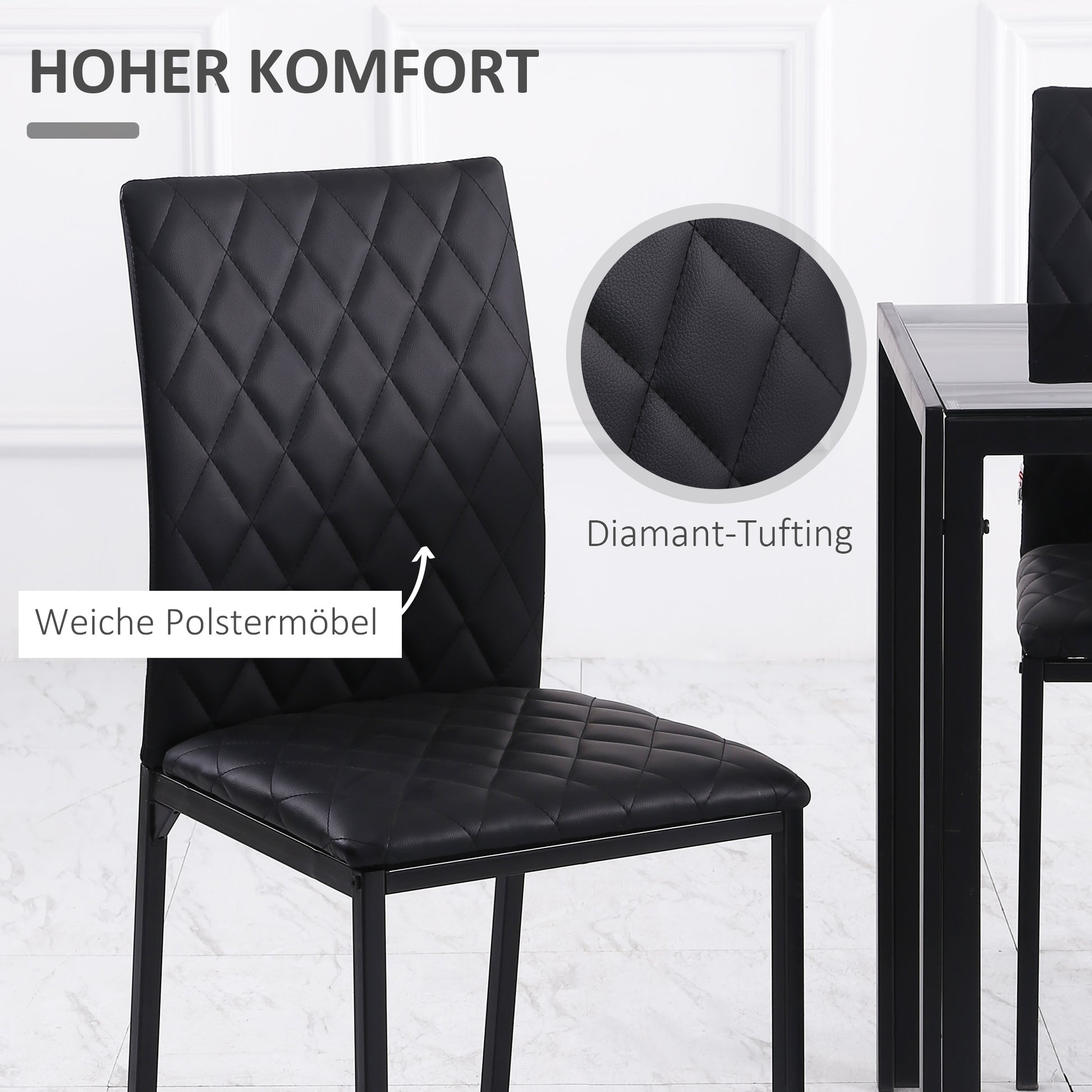 Dining Chairs Set of 4 Kitchen Chairs with Backrest, Faux Leather, Living Room Chairs with Foot Pad, Chairs, Padded Chairs with Steel Legs for Dining Table, Black