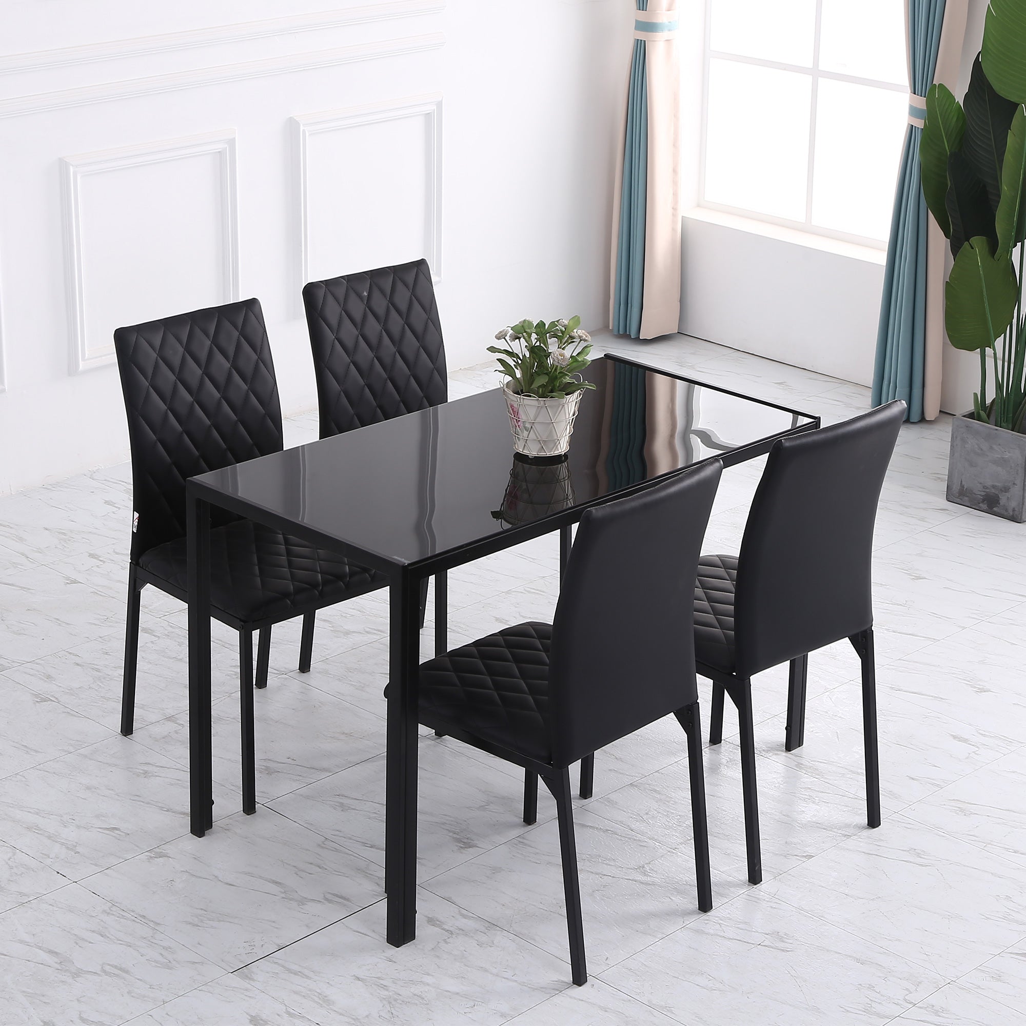 Dining Chairs Set of 4 Kitchen Chairs with Backrest, Faux Leather, Living Room Chairs with Foot Pad, Chairs, Padded Chairs with Steel Legs for Dining Table, Black