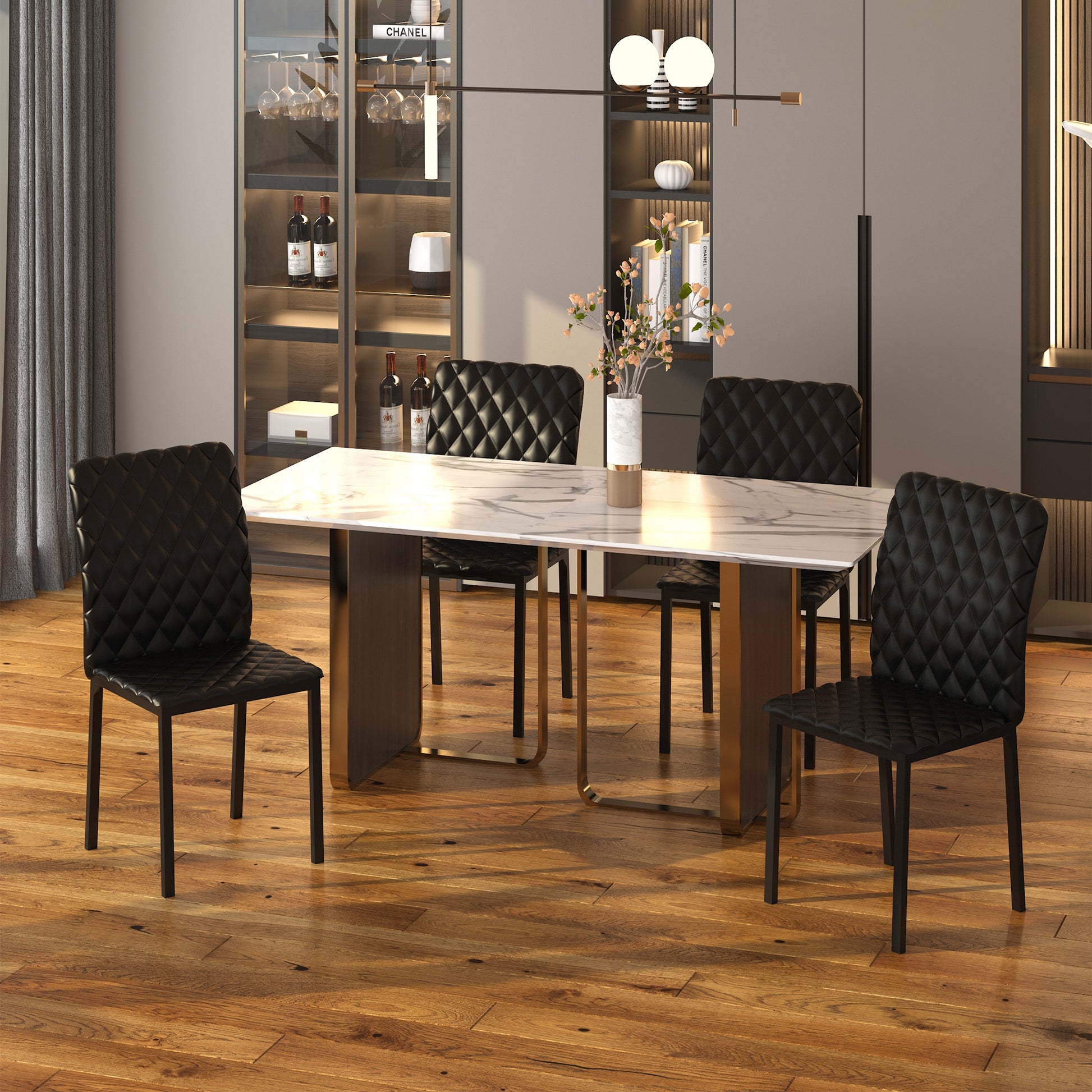 Dining Chairs Set of 4 Kitchen Chairs with Backrest, Faux Leather, Living Room Chairs with Foot Pad, Chairs, Padded Chairs with Steel Legs for Dining Table, Black