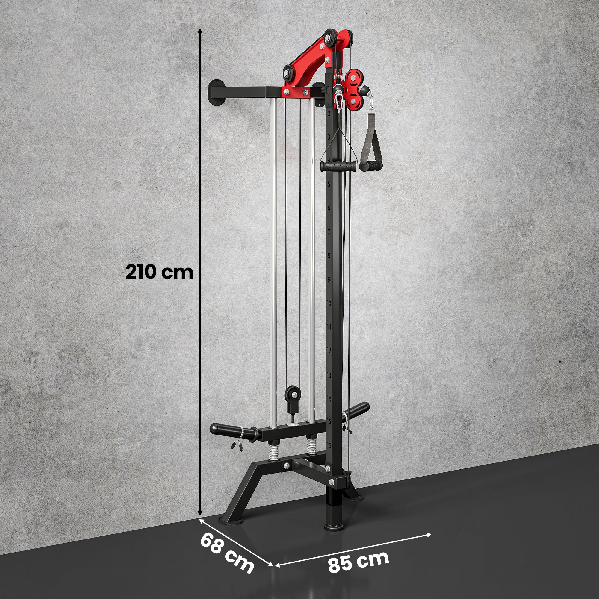 SPORTNOW Wall-Mounted Lat Machine with 16 Adjustable Pulley Positions, Cable Station with Pulldown Bar and Adjustable Weight Posts, Heavy-Duty Steel for Home & Gym
