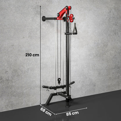 SPORTNOW Wall-Mounted Lat Machine with 16 Adjustable Pulley Positions, Cable Station with Pulldown Bar and Adjustable Weight Posts, Heavy-Duty Steel for Home & Gym