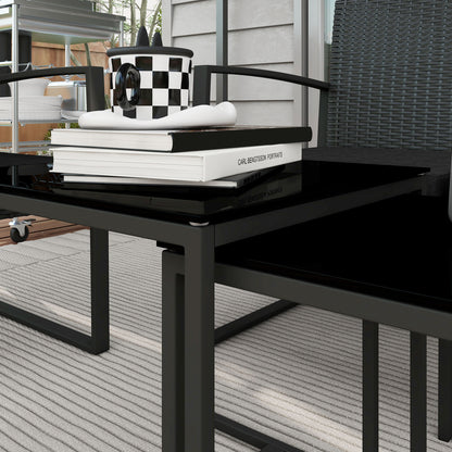 Synthetic Rattan Garden Furniture Set 5-Piece Outdoor Sofas Set with 2 Single Sofas, 1 Double Sofa, and 2 Coffee Tables for Patio Terrace Black