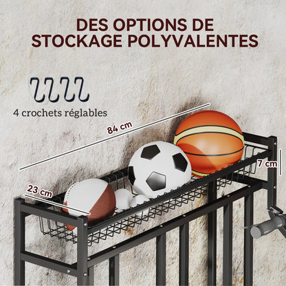 SPORTNOW Bike Stand, 3-Bike Parking Support Stand, with Upper Basket and 4 Adjustable S Hooks, Space for Road Bikes, Mountain Bikes, Hybrids, for Adults or Children, Black