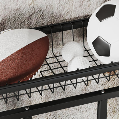 SPORTNOW Bike Stand, 3-Bike Parking Support Stand, with Upper Basket and 4 Adjustable S Hooks, Space for Road Bikes, Mountain Bikes, Hybrids, for Adults or Children, Black