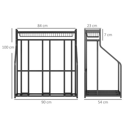 SPORTNOW Bike Stand, 3-Bike Parking Support Stand, with Upper Basket and 4 Adjustable S Hooks, Space for Road Bikes, Mountain Bikes, Hybrids, for Adults or Children, Black