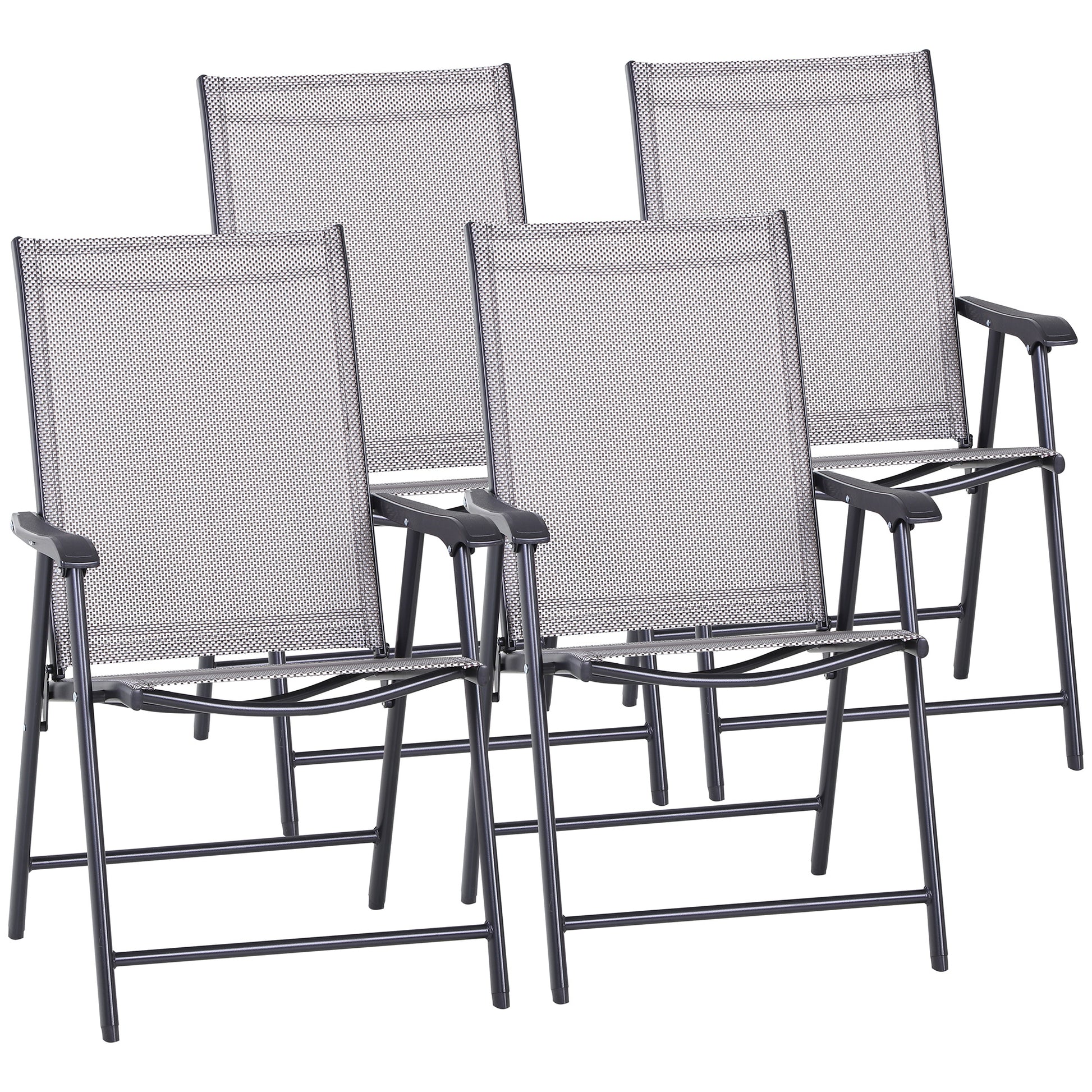 Set of 4 Folding Outdoor Chairs in Steel and Texteline for Garden Patio Terrace, Gray, 58 x 64 x 94cm
