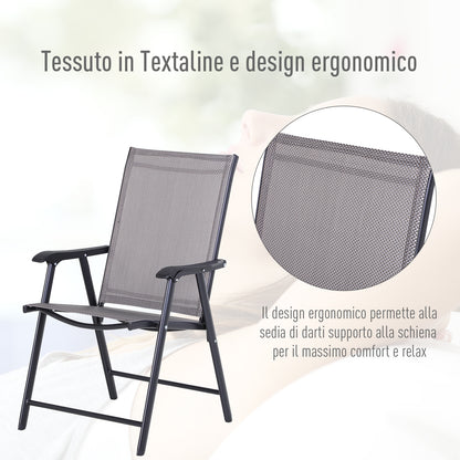 Set of 4 Folding Outdoor Chairs in Steel and Texteline for Garden Patio Terrace, Gray, 58 x 64 x 94cm