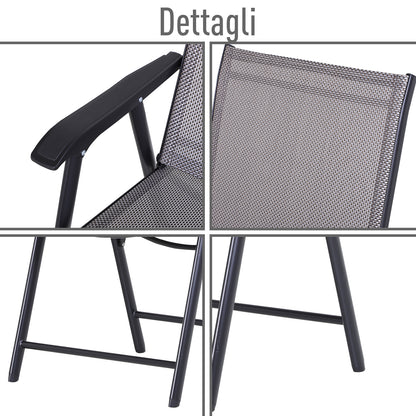 Set of 4 Folding Outdoor Chairs in Steel and Texteline for Garden Patio Terrace, Gray, 58 x 64 x 94cm