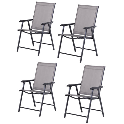 Set of 4 Folding Outdoor Chairs in Steel and Texteline for Garden Patio Terrace, Gray, 58 x 64 x 94cm
