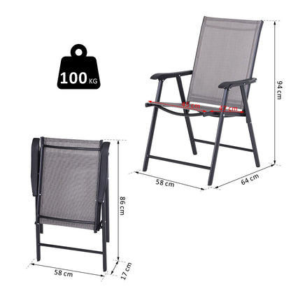 Set of 4 Folding Outdoor Chairs in Steel and Texteline for Garden Patio Terrace, Gray, 58 x 64 x 94cm