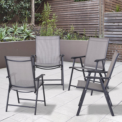 Set of 4 Folding Outdoor Chairs in Steel and Texteline for Garden Patio Terrace, Gray, 58 x 64 x 94cm