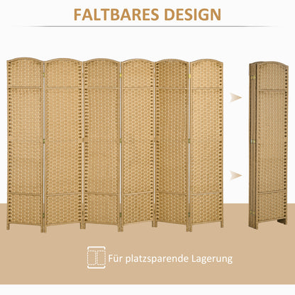 6 Panel 240 x 170 cm Bamboo Room Divider Folding Screen Privacy Screen for Living Room Natural