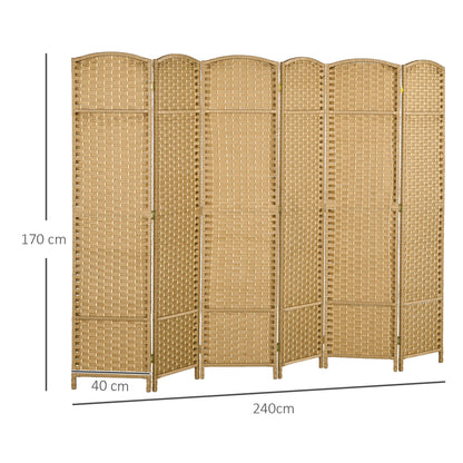 6 Panel 240 x 170 cm Bamboo Room Divider Folding Screen Privacy Screen for Living Room Natural