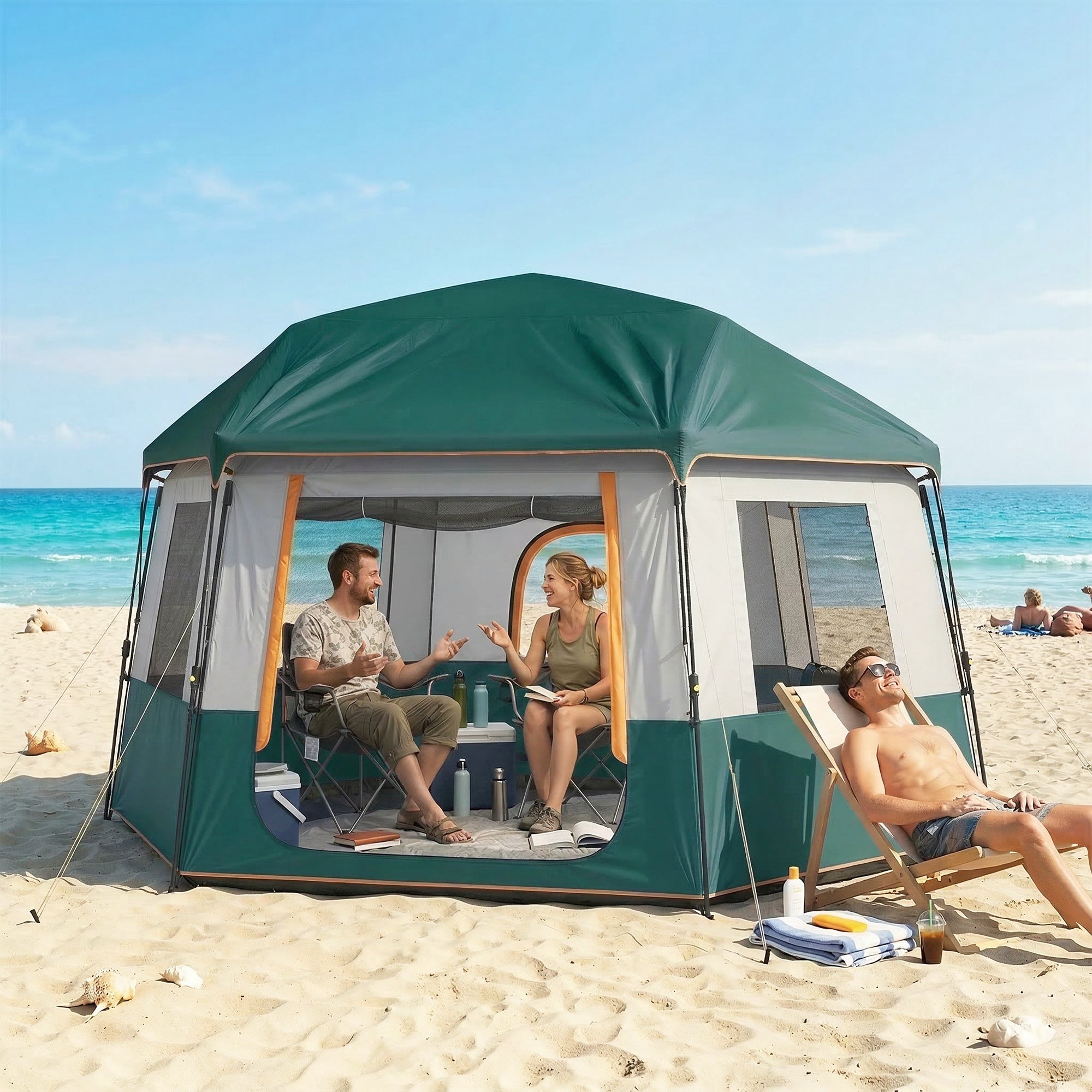 4–6 Person Waterproof Family Camping Tent, Removable Top for Stargazing, 3000 mm Waterproof, UV30+ Sun Protection — Green