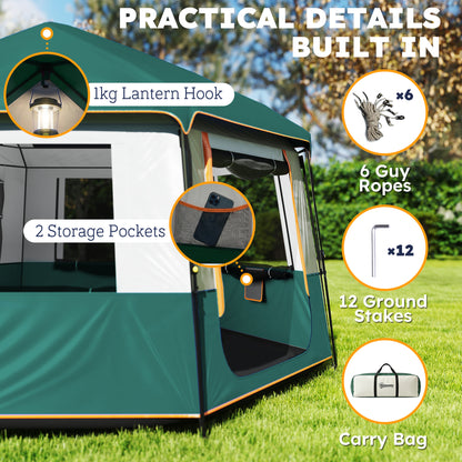 4–6 Person Waterproof Family Camping Tent, Removable Top for Stargazing, 3000 mm Waterproof, UV30+ Sun Protection — Green