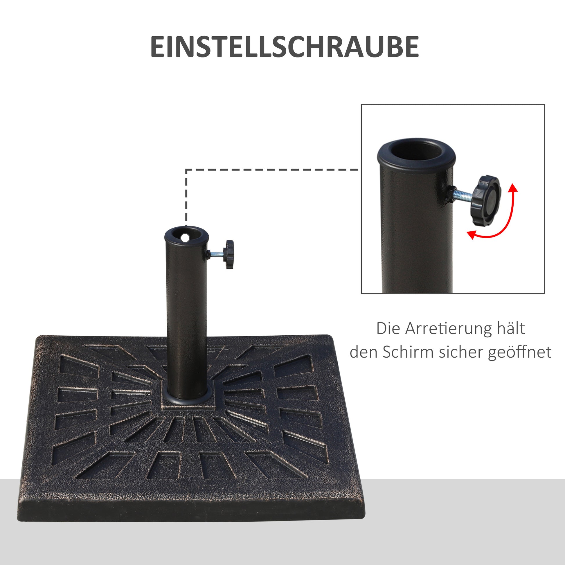 Umbrella Stand 15 kg Square Umbrella Base Holder, Umbrella Weight, Stand for Umbrella 38mm Pole Diameter, for Balcony, Terrace, Garden, Bronze