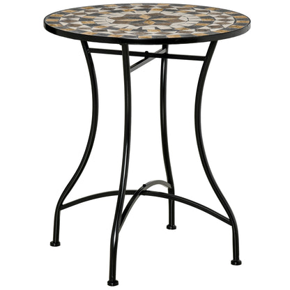 Small Garden Table in Metal and Ceramic, Outdoor Mosaic Table for Terrace or Balcony, 60x71cm, Gray Beige White