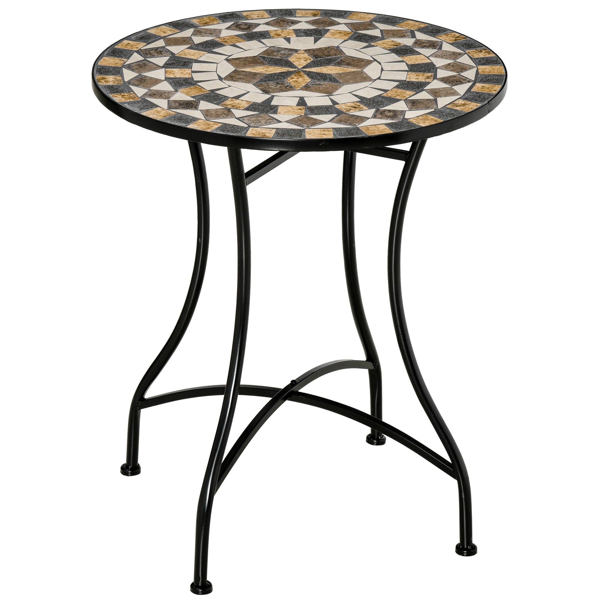 Small Garden Table in Metal and Ceramic, Outdoor Mosaic Table for Terrace or Balcony, 60x71cm, Gray Beige White