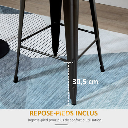 Set of 4 Industrial Bar Stools with Backrest Footrest Seat Height 76 cm Black Metal Light Wood Effect Multilayer Panels