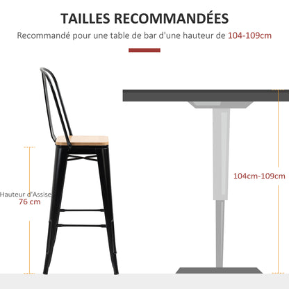 Set of 4 Industrial Bar Stools with Backrest Footrest Seat Height 76 cm Black Metal Light Wood Effect Multilayer Panels