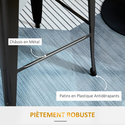 Set of 4 Industrial Bar Stools with Backrest Footrest Seat Height 76 cm Black Metal Light Wood Effect Multilayer Panels