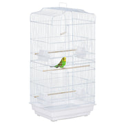 Bird Cage 46.5x35.5x92 cm Metal Birdcage with 4 Feeders 3 Wooden Perches Swing Removable Tray and Transport Handle for Parrot Canary Lovebird White