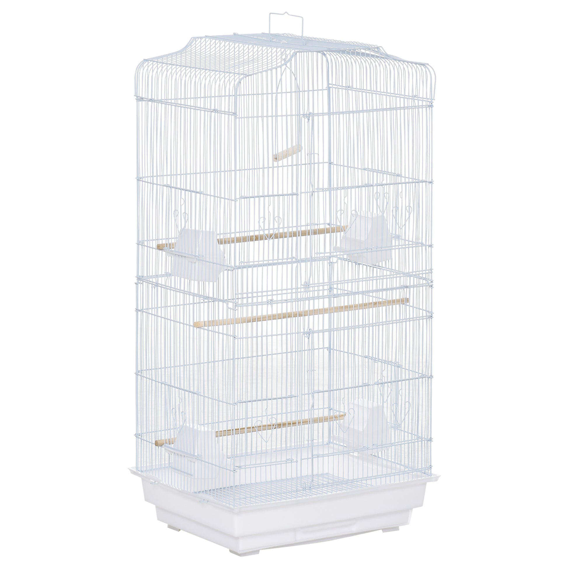 Bird Cage 46.5x35.5x92 cm Metal Birdcage with 4 Feeders 3 Wooden Perches Swing Removable Tray and Transport Handle for Parrot Canary Lovebird White