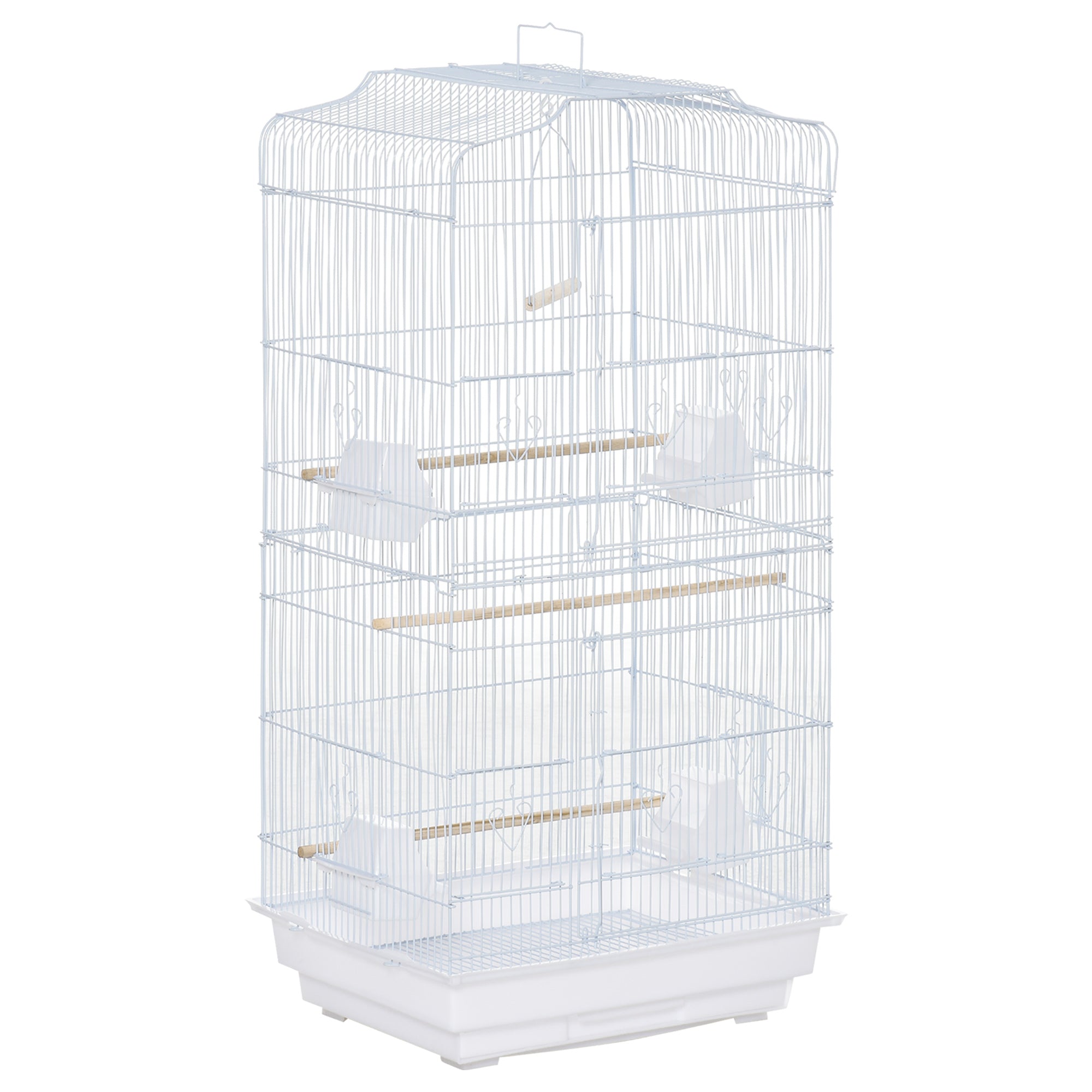Bird Cage 46.5x35.5x92 cm Metal Birdcage with 4 Feeders 3 Wooden Perches Swing Removable Tray and Transport Handle for Parrot Canary Lovebird White