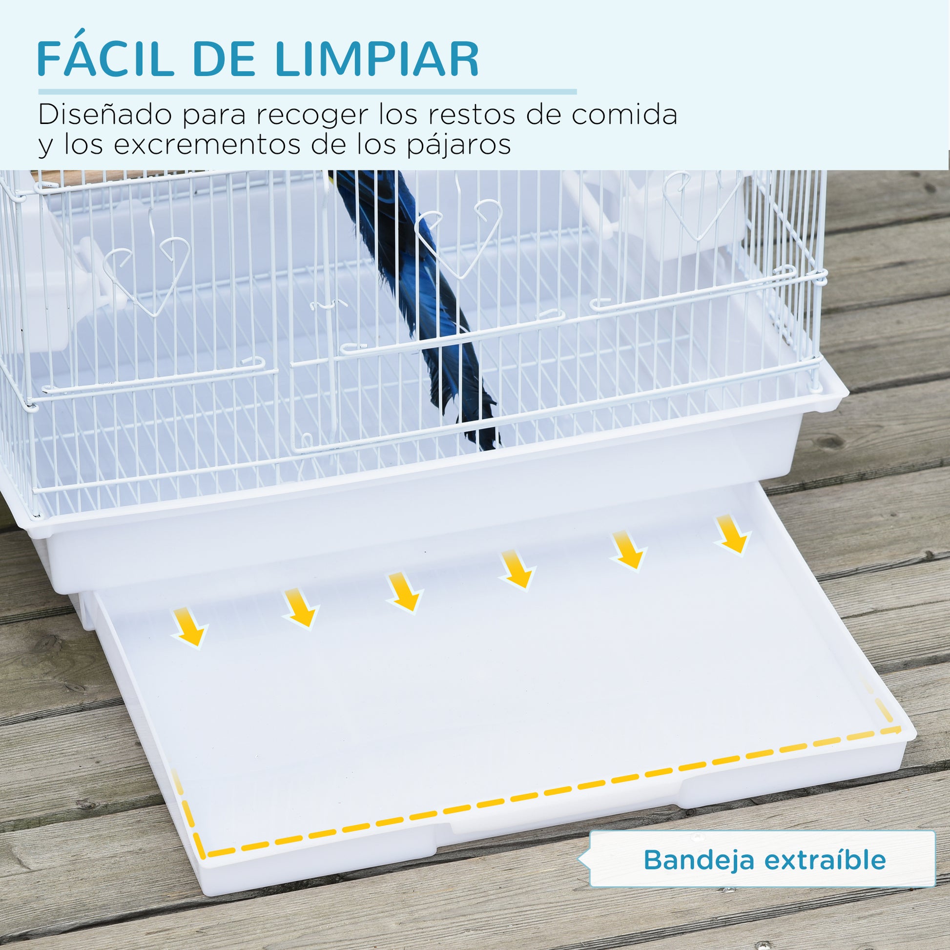 Bird Cage 46.5x35.5x92 cm Metal Birdcage with 4 Feeders 3 Wooden Perches Swing Removable Tray and Transport Handle for Parrot Canary Lovebird White