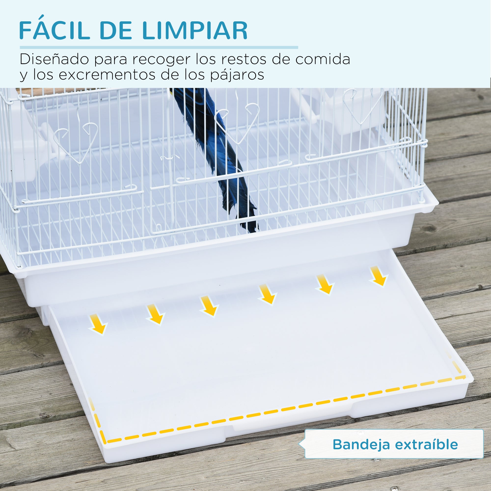 Bird Cage 46.5x35.5x92 cm Metal Birdcage with 4 Feeders 3 Wooden Perches Swing Removable Tray and Transport Handle for Parrot Canary Lovebird White