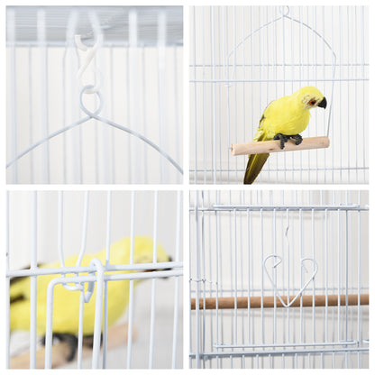 Bird Cage 46.5x35.5x92 cm Metal Birdcage with 4 Feeders 3 Wooden Perches Swing Removable Tray and Transport Handle for Parrot Canary Lovebird White