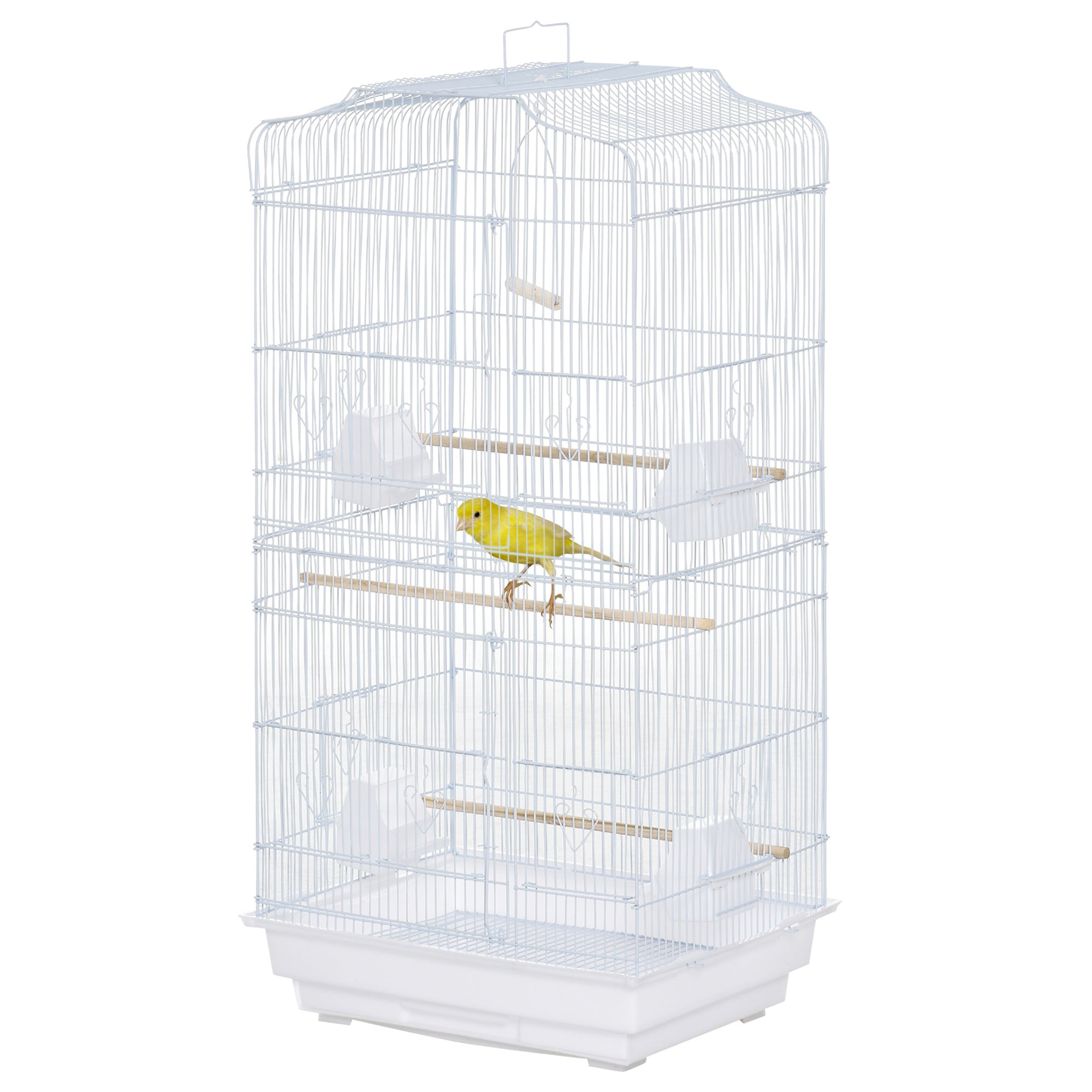 Bird Cage 46.5x35.5x92 cm Metal Birdcage with 4 Feeders 3 Wooden Perches Swing Removable Tray and Transport Handle for Parrot Canary Lovebird White