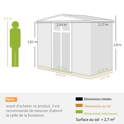 Metal Garden Shed 2.7 m² 246 x 117 x 180 cm Tool Storage Shed with Window, 4 Vents, and Lockable Door, Outdoor Steel Garden Shed, Gray