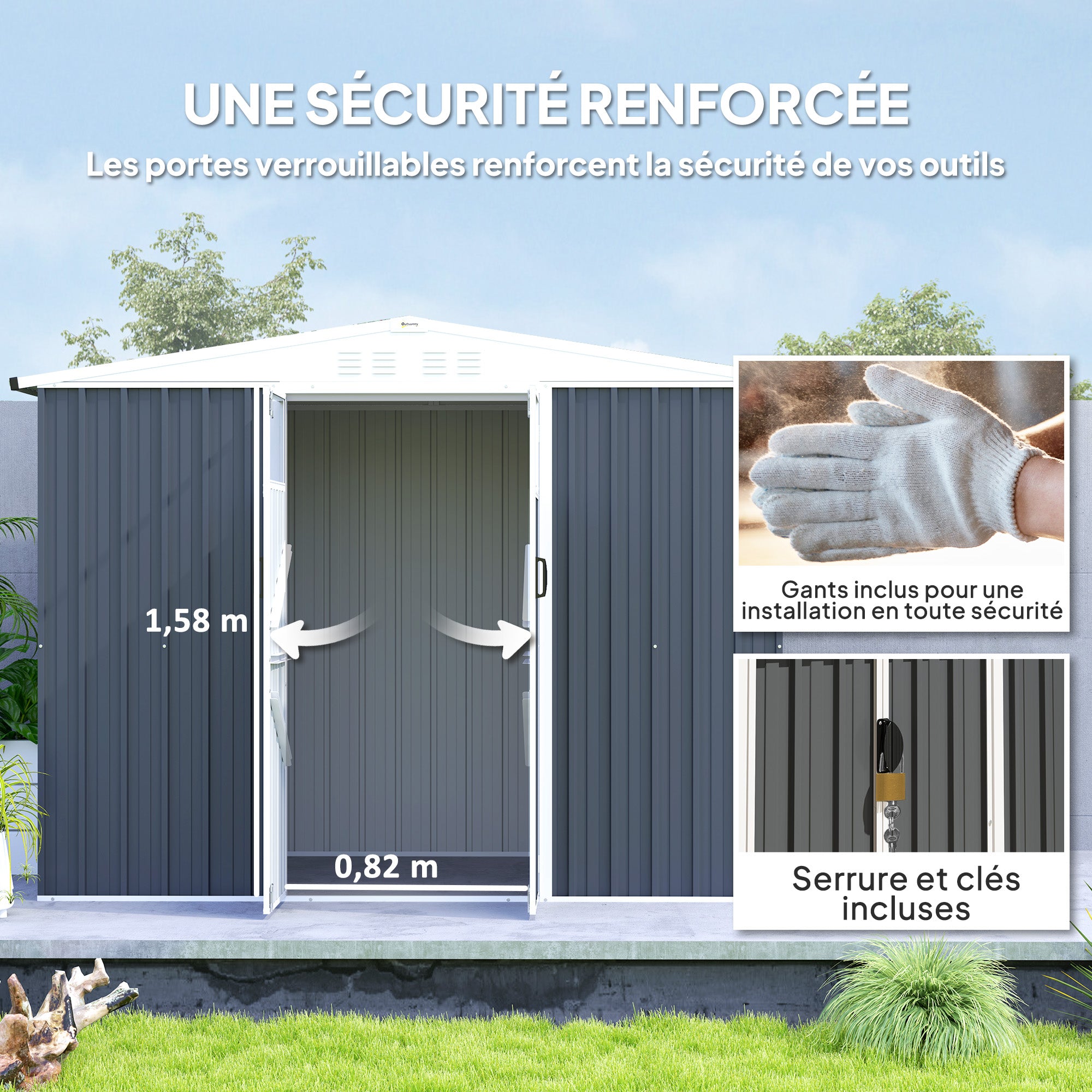 Metal Garden Shed 2.7 m² 246 x 117 x 180 cm Tool Storage Shed with Window, 4 Vents, and Lockable Door, Outdoor Steel Garden Shed, Gray