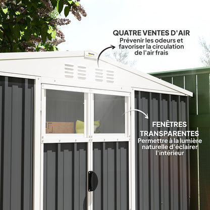 Metal Garden Shed 2.7 m² 246 x 117 x 180 cm Tool Storage Shed with Window, 4 Vents, and Lockable Door, Outdoor Steel Garden Shed, Gray