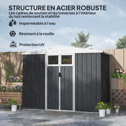 Metal Garden Shed 2.7 m² 246 x 117 x 180 cm Tool Storage Shed with Window, 4 Vents, and Lockable Door, Outdoor Steel Garden Shed, Gray
