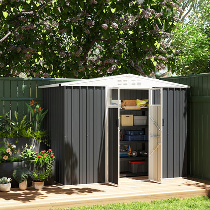 Metal Garden Shed 2.7 m² 246 x 117 x 180 cm Tool Storage Shed with Window, 4 Vents, and Lockable Door, Outdoor Steel Garden Shed, Gray
