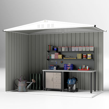 Metal Garden Shed 2.7 m² 246 x 117 x 180 cm Tool Storage Shed with Window, 4 Vents, and Lockable Door, Outdoor Steel Garden Shed, Gray