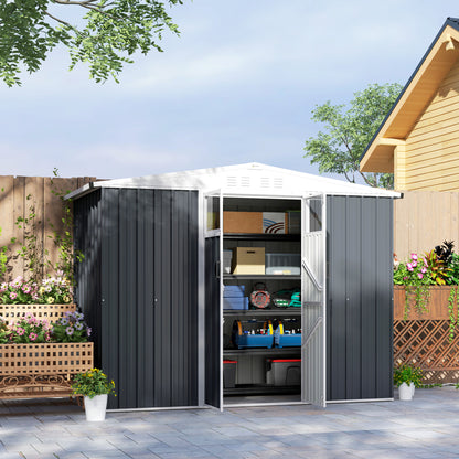Metal Garden Shed 2.7 m² 246 x 117 x 180 cm Tool Storage Shed with Window, 4 Vents, and Lockable Door, Outdoor Steel Garden Shed, Gray
