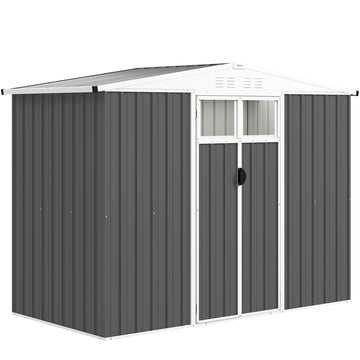 Metal Garden Shed 2.7 m² 246 x 117 x 180 cm Tool Storage Shed with Window, 4 Vents, and Lockable Door, Outdoor Steel Garden Shed, Gray