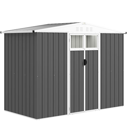 Metal Garden Shed 2.7 m² 246 x 117 x 180 cm Tool Storage Shed with Window, 4 Vents, and Lockable Door, Outdoor Steel Garden Shed, Gray